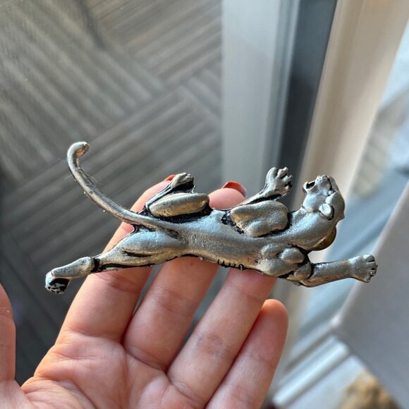 Darkened Silver-tone Large Panther Jaguar Brooch Pin - Picture 2 of 4
